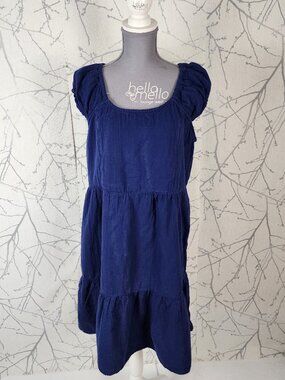 my Style Midnight Blue Cotton Gauze Smocked Tiered Midi Dress